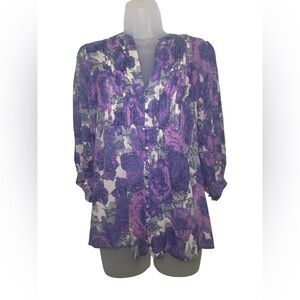 Joie Purple Floral Peasant Blouse Size XS